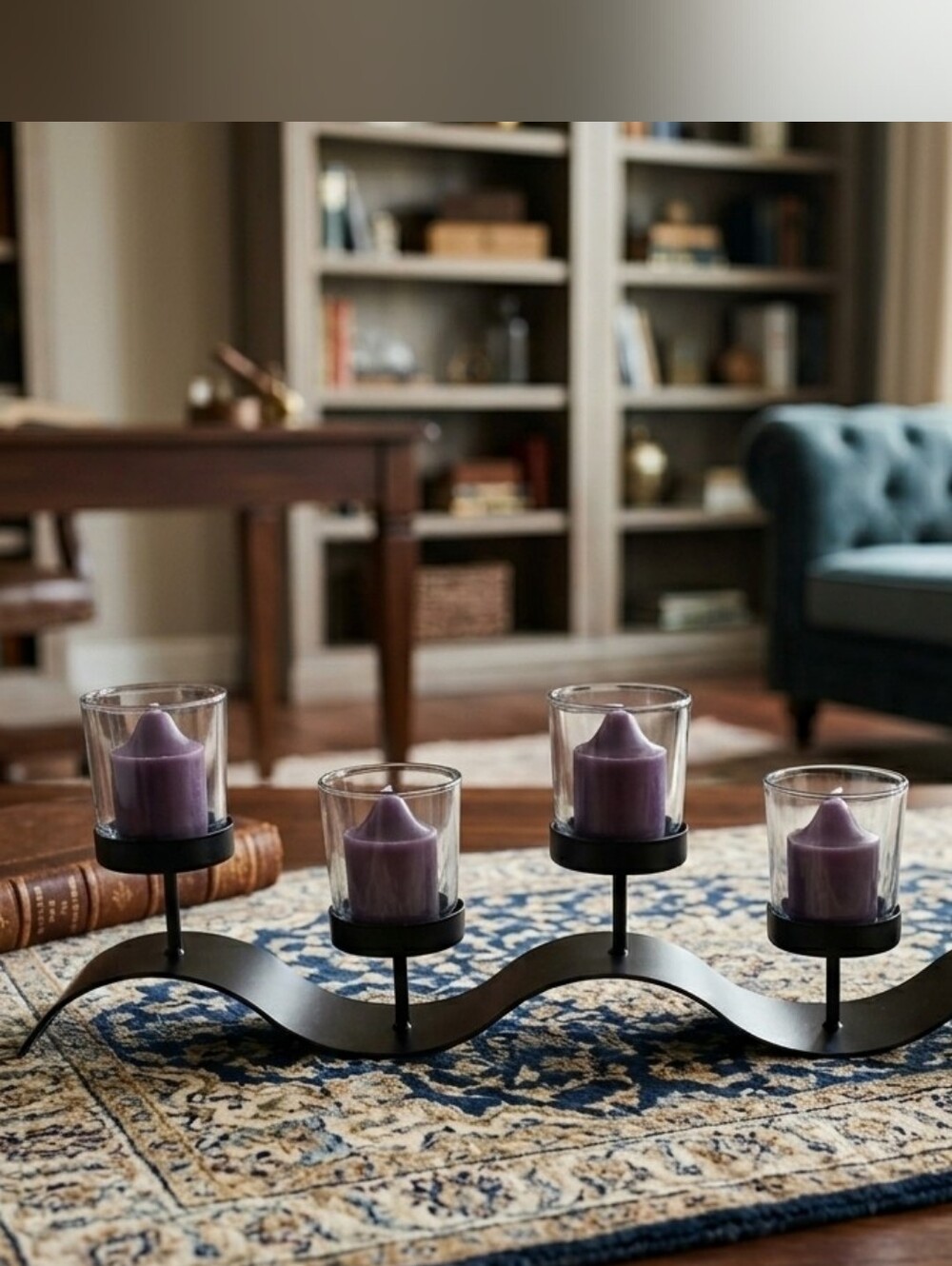 Modern Black Wavy 5-Cup Votive Candle Holder Centerpiece (18" x 5.5")